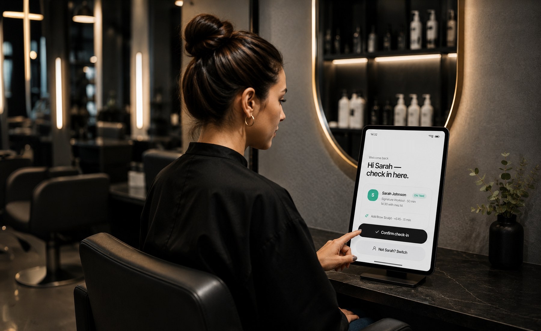 Self-service check-in at a wellness studio